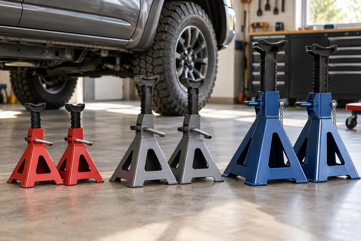 Comparing floor jack stands in a home garage